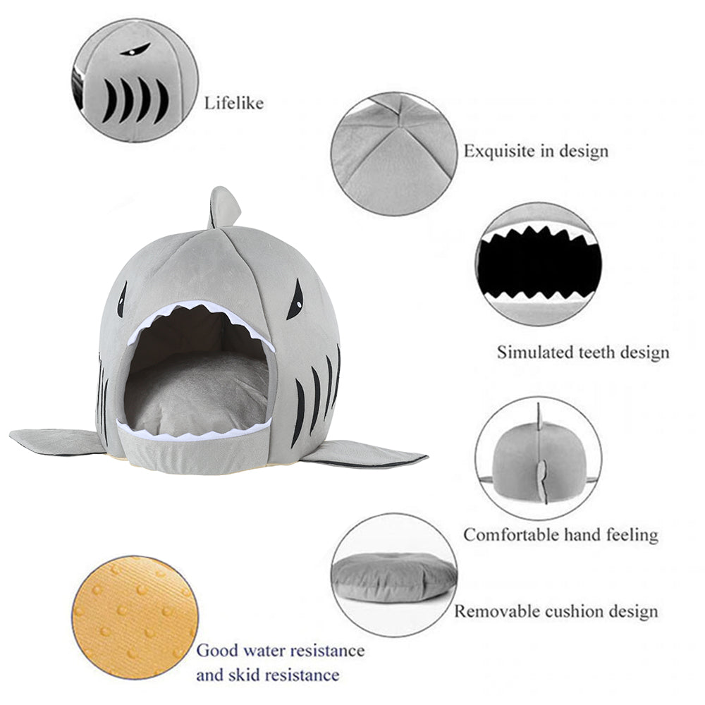 Willstar Pet Cat Bed House Gray Shark Shape Kennel Dog Warm Sleeping Mat Comfortable Beds for Small Large Pets